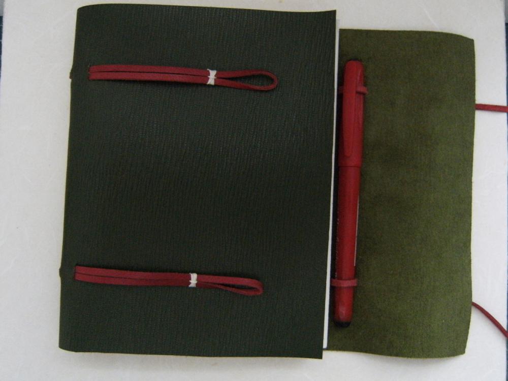 Leather Journal Sketchbook - Longstitch Binding in Green Grained Leather