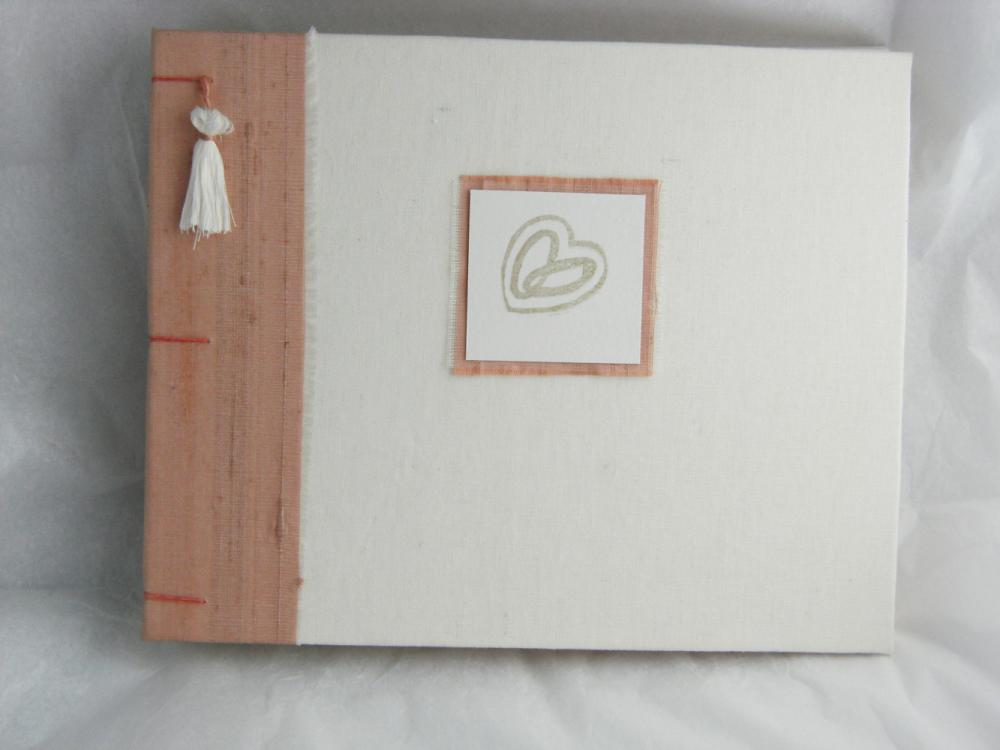 Wedding Guest Book White Linen and Apricot Silk - Decorative binding - Ready to Ship