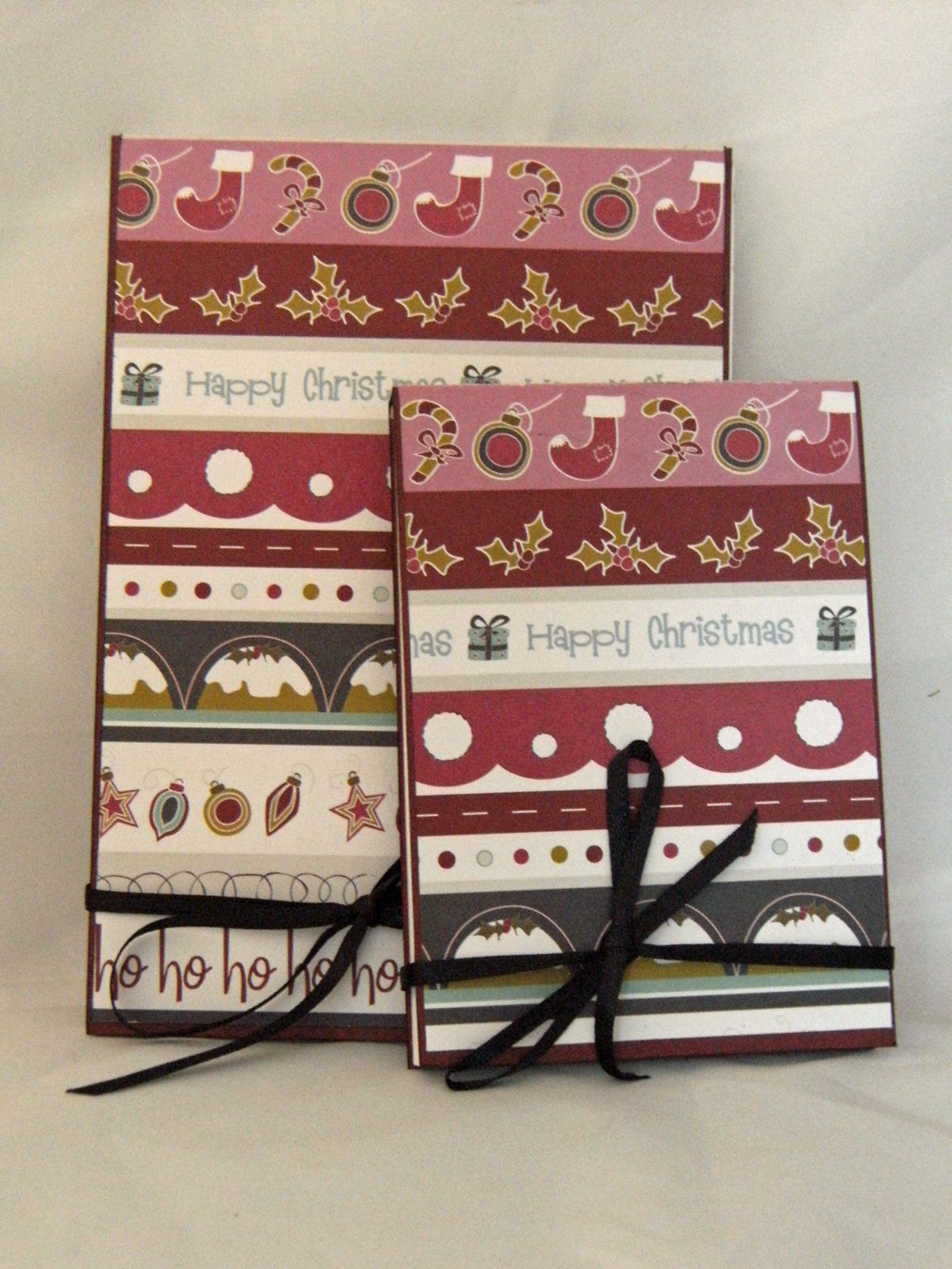 Christmas Stripes - Covered Notebook Set in wine, pink and charcoal