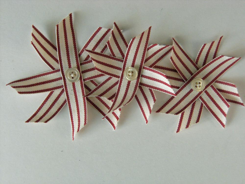 Vintage Red Flowers Stars, Ticking Stripe Flowers or Stars for Decor, Gift Wrap or Paper crafts